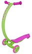 The Zycom C100 Mini Cruz Complete Scooter in lime and pink, offers a lightweight design ideal for kids. This vibrant three-wheel scooter showcases a curved frame adorned with the "Zycom" logo, along with pink grips and wheels, plus a textured foot deck for enhanced stability.