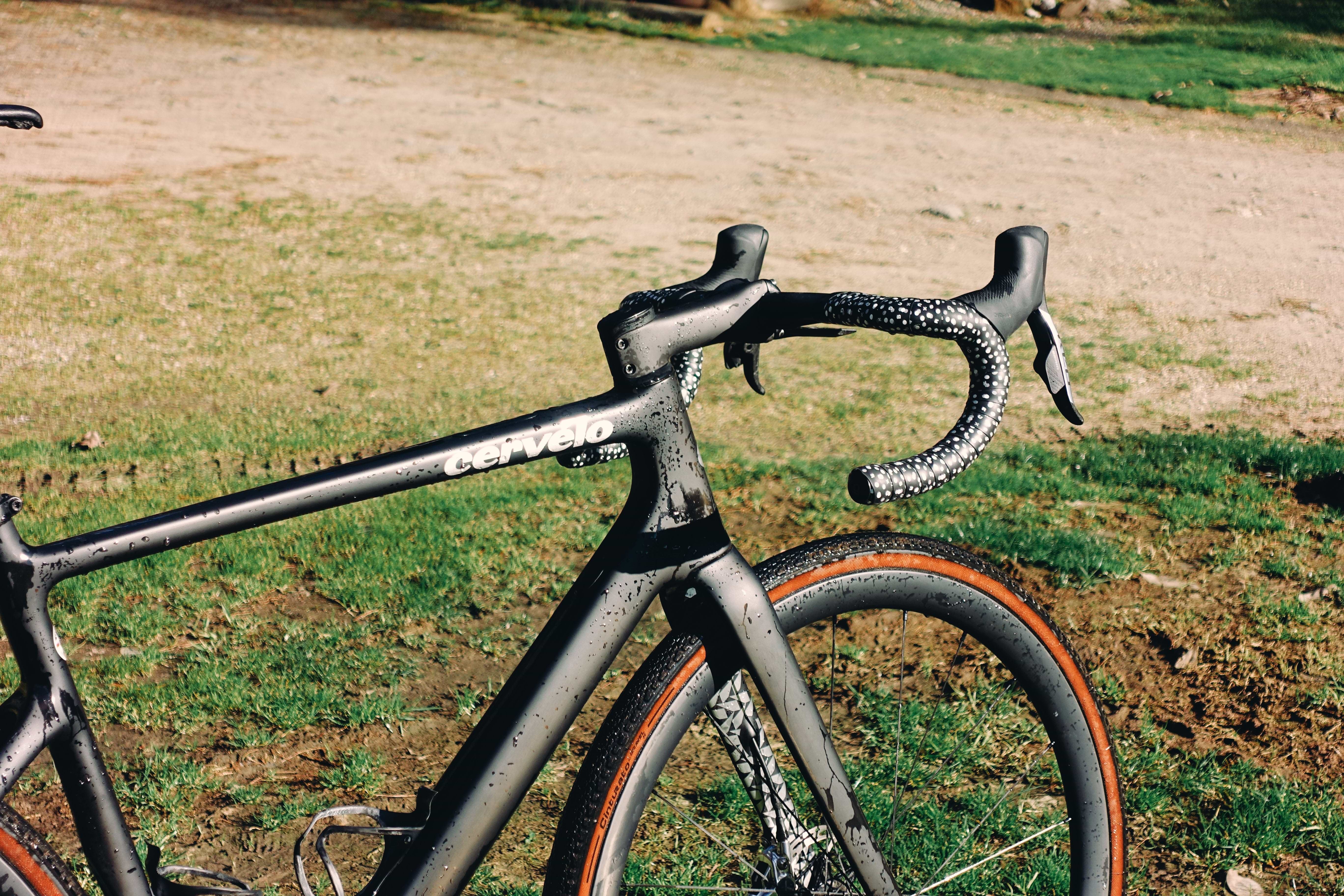 A Cervelo gravel bike just after a wash, with some water still on.