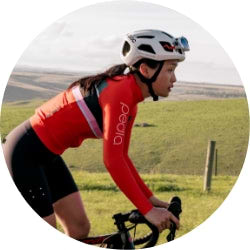 Girl cycling in Pedla gear on a long ride