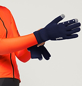 Core / AquaSHIELD Gloves - Navy. 3 layer bonded woven knit, water-resistant, lightweight, breathable, silicone palm print.