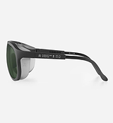 ALBA Optics SOLO black performance cycling sunglasses — VZUM high‑contrast green single‑lens wraparound, ultra‑light frame with ventilation cuts, soft rubber temple tips, wind protection, handmade in Italy