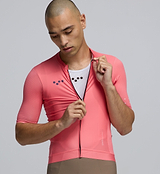 Pedla cycling Essentials Men's Classic Cycling Jersey Coral closeup breathable moisture wicking