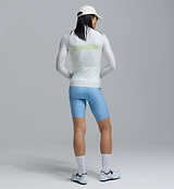 Men's long-sleeve classic cycling jersey (back view) in Porcelain Glow with lime logo - form-fitting performance road jersey, breathable SPF50 moisture-wicking fabric, four-way stretch, ventilation panels and silicone hem gripper.
