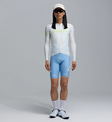 Men's Dots Classic long-sleeve cycling jersey in Porcelain Glow, breathable SPF50 moisture-wicking four-way stretch with side ventilation panels, form-fitting race fit and soft silicone hem gripper (front view)