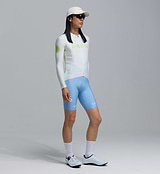 Men's long sleeve classic cycling jersey in porcelain glow white with lime dot logo — SPF50 breathable, moisture-wicking, four-way stretch, form-fitting aerodynamic race fit with silicone hem gripper and side ventilation panels.