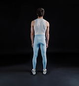 Men's SuperFIT 2.0 full-length cycling bib tights powder blue back view, breathable Italian fabric, mesh bib straps, Elastic Interface chamois, reflective logos, aerodynamic supportive fit for road cycling
