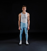 Men's SuperFIT 2.0 powder blue cycling bib tights, Pedla long bibs with Elastic Interface chamois, Italian breathable fabric, aerodynamic fit, reflective logos, enhanced muscle support and comfort
