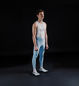 Men's SuperFIT 2.0 powder-blue cycling bib tights side view, Pedla full-length bib with Elastic Interface chamois, premium Italian fabric, advanced brace support, aerodynamic fit, breathable mesh bib and reflective logos