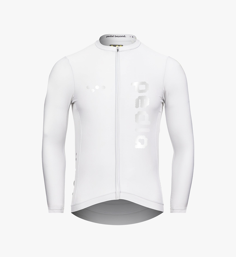 Pedla Cycling Dots Men's Classic Long Sleeve Jersey Reflective White breathable comfortable moisture-wicking silo shot
