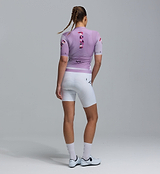 Women's Classic LunaLUXE cycling jersey mauve fade back view - breathable SPF50, moisture-wicking, four-way stretch, ventilation panels, extended sleeves, low-cut collar, silicone hem gripper