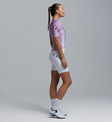 Women's Classic LunaLUXE cycling jersey mauve fade with dot print, side view — breathable SPF50 moisture-wicking, four-way stretch, ventilation panels, extended sleeves, low-cut collar and silicone hem gripper for performance fit