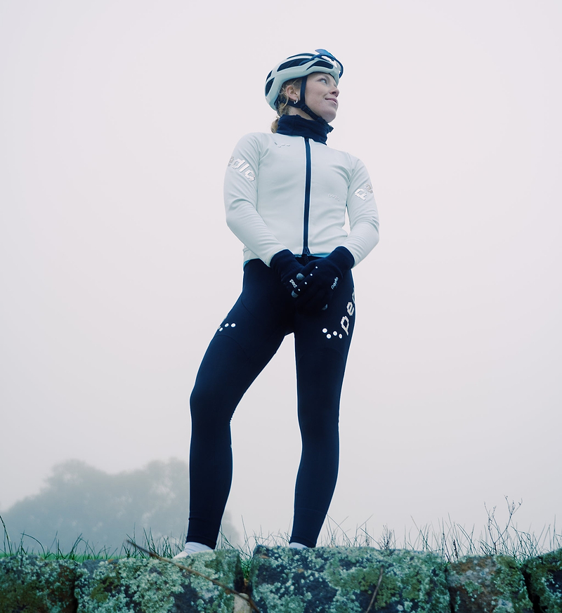 Women's SuperFLEECE 2.0 black thermal cycling bib tights, fleece-lined Italian Roubaix, Elastic Interface Carbonium chamois, lightweight brace, perforated back panel, reflective logos for winter road cycling and commuting