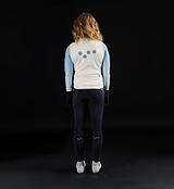 Women's thermal cycling gilet back view in porcelain, windproof waterproof thermal knit vest with SAB two-way waterproof zip, reflective chest/back/shoulder details, concealed rear zip pocket and hem gripper — lightweight winter layer