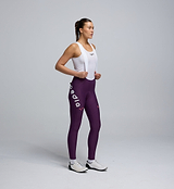 Side view of Women’s SuperFit 2.0 Bib Tight in Aubergine showcasing aerodynamic construction and reflective logos