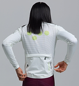 Men's Essentials BOLD Classic Jacket porcelain close-up back view — lightweight windproof, water-resistant cycling shell with breathable mesh back, rear zip pocket/pack pouch, silicone hem, two-way zipper