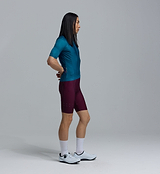 Men's teal Classic Cycling Jersey side view — LunaLUXE performance fit, breathable SPF50 moisture-wicking fabric, four-way stretch with side ventilation panels, extended sleeves, low-cut collar and silicone gripper hem