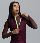 Men's Classic LITE gilet in fig, lightweight windproof water-resistant cycling vest; breathable recycled fabric, mesh back, SAB two-way zipper, silicone hem, reflective details, 3 reinforced rear pockets