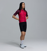 Men's fuchsia Classic LITE cycling gilet side view - lightweight windproof water-resistant vest, breathable recycled fabric with mesh back, SAB two-way zipper, silicone hem, reflective details, 3 rear pockets for road training/racing/commuting