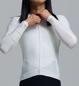 Men's porcelain white long-sleeve cycling jersey — form-fitting zip-front performance jersey with SPF50 breathable moisture-wicking four-way stretch, side ventilation panels and silicone hem gripper