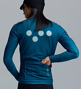 Men's teal thermal long-sleeve cycling jersey, Chillblock fleeced interior, moisture-wicking breathable winter cycling top, UPF 50+, reflective logos, articulated sleeves, three rear pockets (zip), hem gripper, two-way zipper