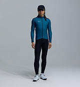 Men's teal thermal long-sleeve cycling jersey, Chillblock fleeced interior, moisture-wicking breathable fabric, UPF 50+, reflective logos, articulated sleeves, two-way zipper, 3-pocket system
