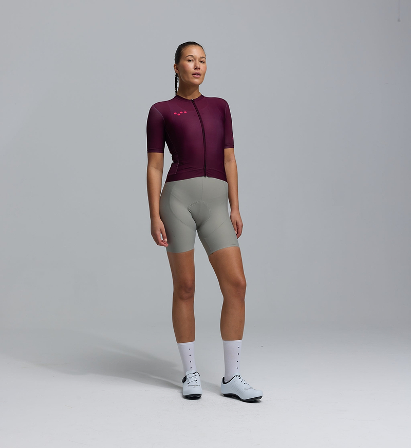Women's Classic Cycling Jersey in Fig, short-sleeve zip-front LunaLUXE fit, breathable SPF50 moisture-wicking fabric, four-way stretch with ventilation panels, extended sleeves and silicone hem gripper