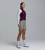 Women's Essentials BOLD Classic LITE gilet in fig, lightweight packable cycling vest; windproof, water-resistant front; breathable mesh back; recycled fabric; two-way zipper; silicone hem; reflective details; three rear pockets (side view)