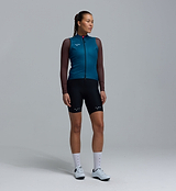 Women's Classic LITE cycling gilet teal — lightweight, windproof and water-resistant front, breathable mesh back, recycled fabric, standard fit, SAB two-way zipper, silicone hem, reflective accents, 3 reinforced rear pockets