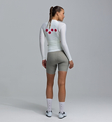 Women's long sleeve classic cycling jersey (porcelain) back view — form-fitting, breathable SPF50, moisture-wicking, four-way stretch, side ventilation panels and silicone gripper hem for road cycling