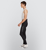 Black Essentials Men's SuperFit 2.0 Cycling Bib Tight displayed on male model, crafted from premium Italian fabric for optimal muscle support and aerodynamic performance.