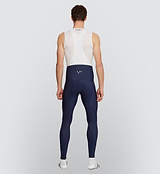 Rear perspective showing the Navy Men's SuperFLEECE 2.0 Cycling Bib Tights, with a perforated back panel for enhanced breathability and a high-performance Elastic Interface chamois.