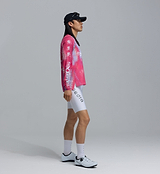 ON_OFF Grid unisex long‑sleeve cycling tech tee (Fusca Trek pink tie‑dye) — ultralight, high‑stretch Italian knit, breathable, UPF 50+, extended sleeve coverage; gravel & road jersey alternative with hydration tube channel and flatlock seams for long‑distance adventure rides