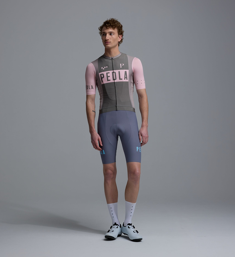 Heritage Men's Classic LunaLUXE cycling jersey in Vintage Stone, breathable SPF50 moisture-wicking four-way stretch performance jersey with extended sleeves, low-cut collar, ventilation panels and silicone gripper hem