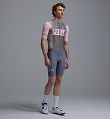 Men's Heritage Classic cycling jersey in vintage stone grey with pink sleeves — LunaLUXE performance, SPF50 breathable, moisture-wicking, four-way stretch, side ventilation panels, form-fitting with extended sleeves and silicone gripper.