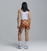 Pedla SuperFIT 2.0 men's cycling bib shorts in brown checkered Italian fabric — aerodynamic road bib with advanced brace system for superior muscle support and ventilation, seamless non-stitched cuffs with reflective logos and Elastic Interface chamois for long-ride racing and endurance comfort