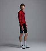 Men's Heritage Thermal long-sleeve cycling jersey, solid Fox Red (side view) — Chillblock thermal fleeced interior, moisture-wicking, UPF 50+, reflective details, two-way zipper, hem gripper and 3-pocket zip side pocket for cold-weather rides