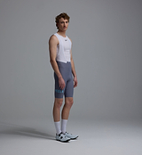 Heritage Men's Training Bib Short in Heritage Steel — grey compressive cycling bib shorts with white breathable mesh bib, updated brace system, performance chamois, seamless cuff and reflective logos