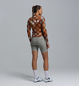 Heritage Women's Classic cycling jacket Checkers Amber back view, lightweight windproof water-resistant long-sleeve shell with breathable mesh panels, packable rear zip pocket, silicone hem, standard fit for layering