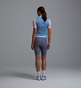 Heritage Women's Classic LITE cycling gilet back view, powder blue lightweight breathable recycled mesh back, windproof water-resistant front, reflective details, SAB two-way zipper, silicone hem band, three reinforced rear pockets
