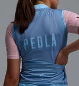 Heritage Women's Classic LITE cycling gilet, powder blue, lightweight packable vest with windproof water-resistant front, breathable mesh back, reflective details, elastic armholes, 3 reinforced rear pockets