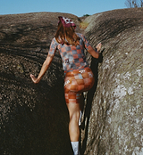 Pedla SuperFIT 2.0 women's cycling bib shorts — Checkers Amber back view, breathable Italian fabric, advanced brace system for support and ventilation, Elastic Interface chamois, seamless cuff, reflective logos, aerodynamic road/endurance fit