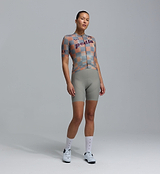 Pedla Heritage women's Training Jersey — Checkers Grey short-sleeve, all-season cycling jersey with UPF 30+; 83% REPREVE® recycled polyester/17% elastane; moisture-wicking microfiber, breathable perforated panels, four-way stretch, silicone gripper hem, extended sleeves and low-cut collar for road cycling, training rides and commutes.