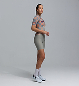 Heritage women's all-season training cycling jersey in checkers grey — performance road and commuter bike top with UPF 30+, 83% REPREVE recycled polyester/17% elastane, breathable perforated panels, silicone gripper hem, extended sleeves, low-cut collar, microfiber moisture-wicking and four-way stretch
