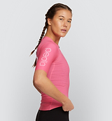 Side view of Women's Pursuit Air Cycling Jersey in Pink, displaying aerodynamic sleeves with silicone grippers