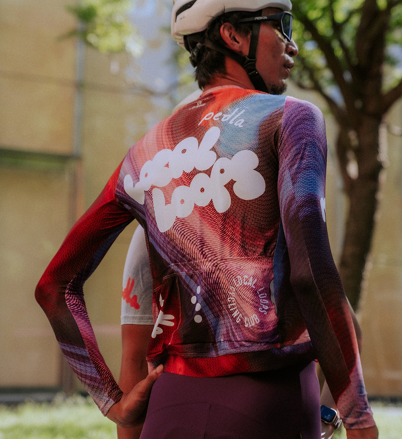 Pedla cycling LOCAL LOOPS Men's Long Sleeve Classic Jersey Bubble Swirl front view breathable moisture wicking