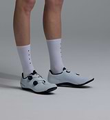 Pedla lightweight merino wool cycling socks, porcelain white mid-calf 6in cuff, moisture-wicking, temperature-regulating, odor-resistant, anatomical left/right fit with arch support, 45% merino 32% nylon 16% Coolmax polyester