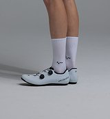 White Pedla lightweight cycling socks, mid-calf breathable ribbed athletic socks with Coolmax moisture-wicking Nylon-Lycra for temperature control and summer performance