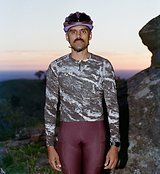 ON_OFF GRID SuperSYSTEM men's long-sleeve basalt cycling jersey front — ultralight high-stretch breathable moisture-wicking gravel & road performance with bonded hem, hydration tube channel, reflective accents, form-fitting