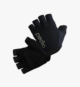 PRO UltraRACE black fingerless road cycling glove — lightweight anatomical race-fit with breathable mesh upper, low-profile padding for pressure relief and vibration damping, grippy palm for superior bar control; ideal for summer training and racing.