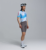 Pro Pursuit 3.0 Analogue Blue race-fit short sleeve cycling jersey, aerodynamic AeroPRISMA sleeves, Italian performance fabric, breathable underarm mesh, reflective accents, 3 secure rear pockets